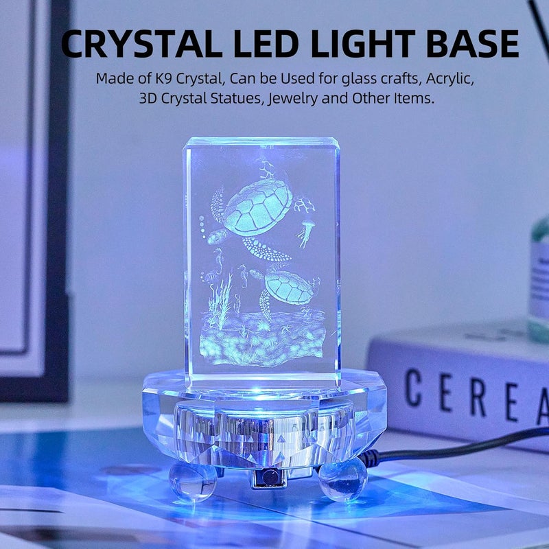 EUSTUMA LED Light Base Crystal Display Stand In A Variety of Colors,Lighted Up Stand Color Changing Small LED for 3D Glass Crystal Art,Holiday Party Decoration. (Octagonal flat) - Image 5